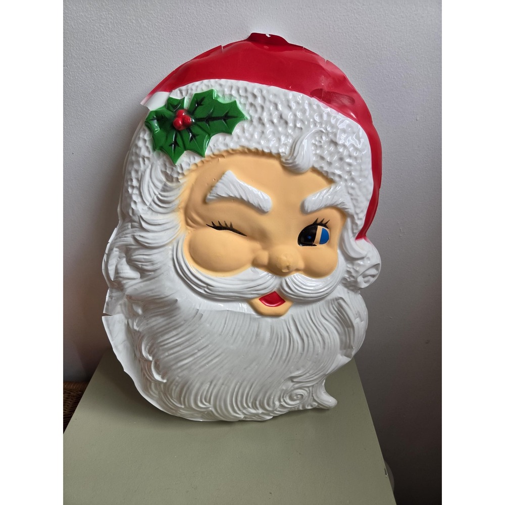 Vintage Winking Santa Wall Hanging 19" Retro Christmas Decor